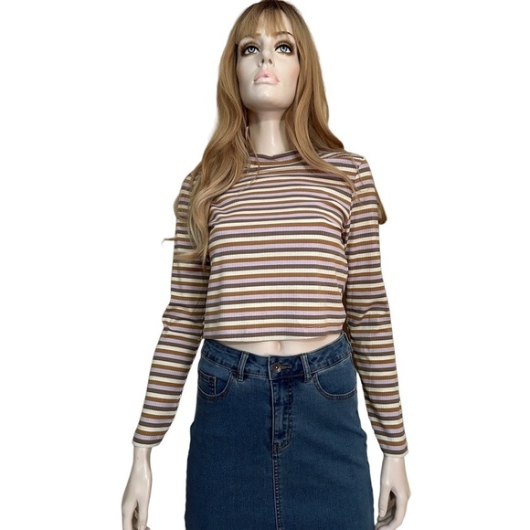 Vero Moda Sweater Top Lavender Stripe Rayon Blend Long Sleeve Mock Neck - Picture 3 of 10